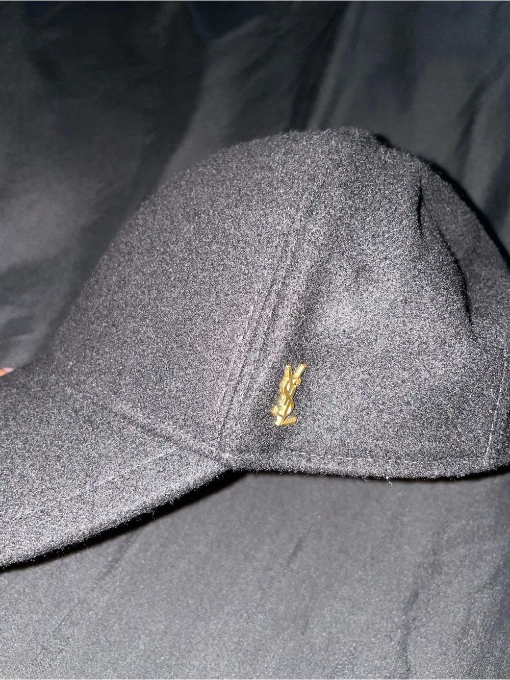 Yves Saint Laurent Black Wool Cap with Gold YSL Emblem